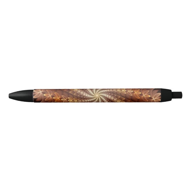 Warm Colours, Trippy Modern Fractal Art Pattern Black Ink Pen (Front)