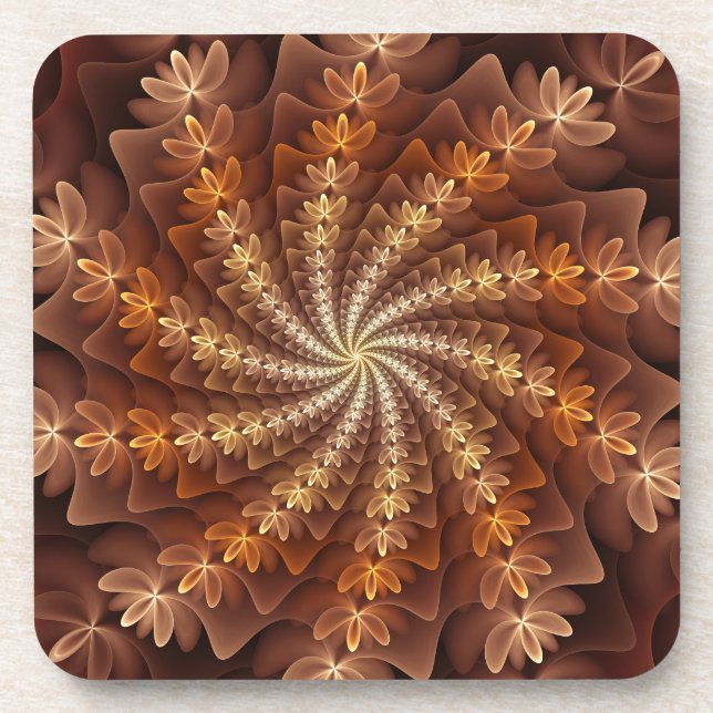 Warm Colours, Trippy Modern Fractal Art Pattern Coaster (Front)