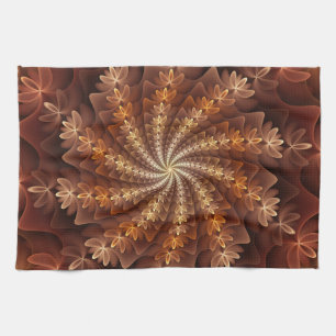 Warm Colours, Trippy Modern Fractal Art Pattern Kitchen Towel