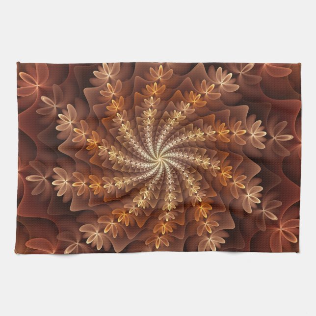 Warm Colours, Trippy Modern Fractal Art Pattern Kitchen Towel (Horizontal)