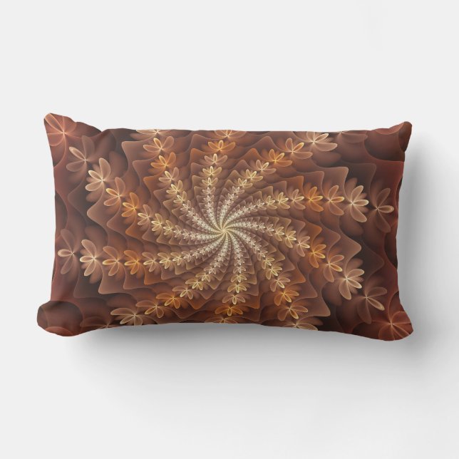 Warm Colours, Trippy Modern Fractal Art Pattern Lumbar Pillow (Front)