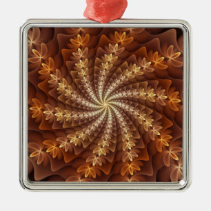 Warm Colours, Trippy Modern Fractal Art Pattern Metal Ornament