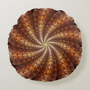 Warm Colours, Trippy Modern Fractal Art Pattern Round Pillow