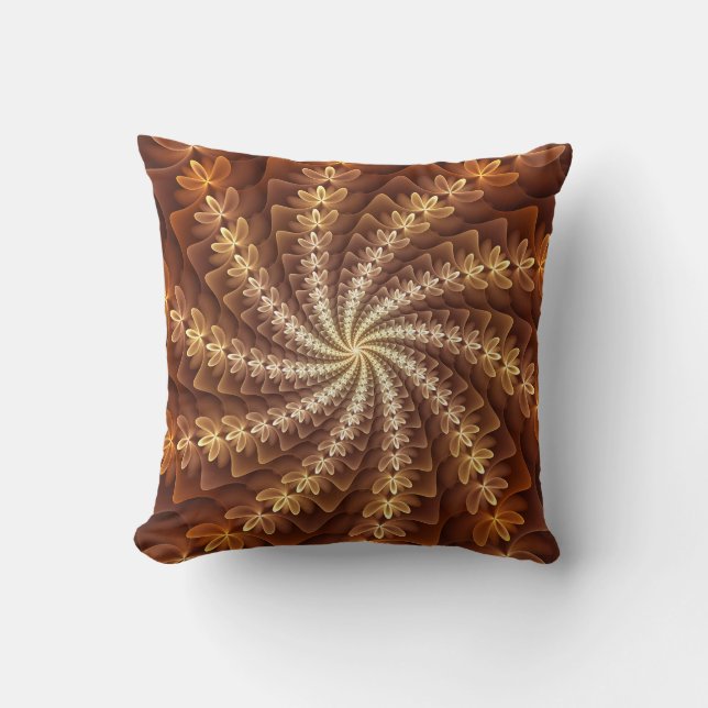 Warm Colours, Trippy Modern Fractal Art Pattern Throw Pillow (Front)