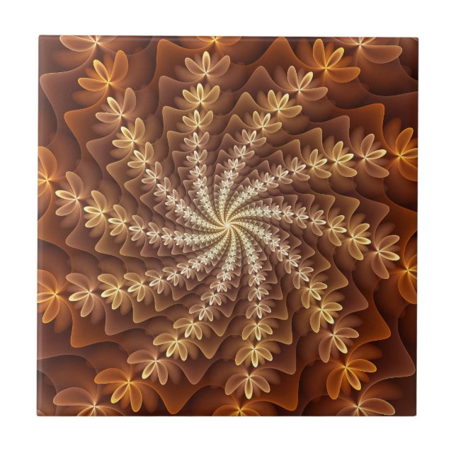 Warm Colours, Trippy Modern Fractal Art Pattern Tile (Front)