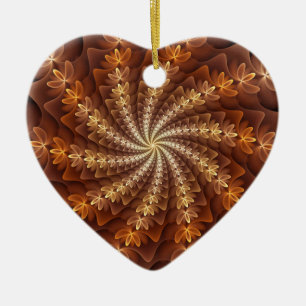 Warm Colours, Trippy Modern Fractal Pattern Heart Ceramic Ornament