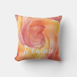 Warm Coral Je Taime Abstract Throw Pillow