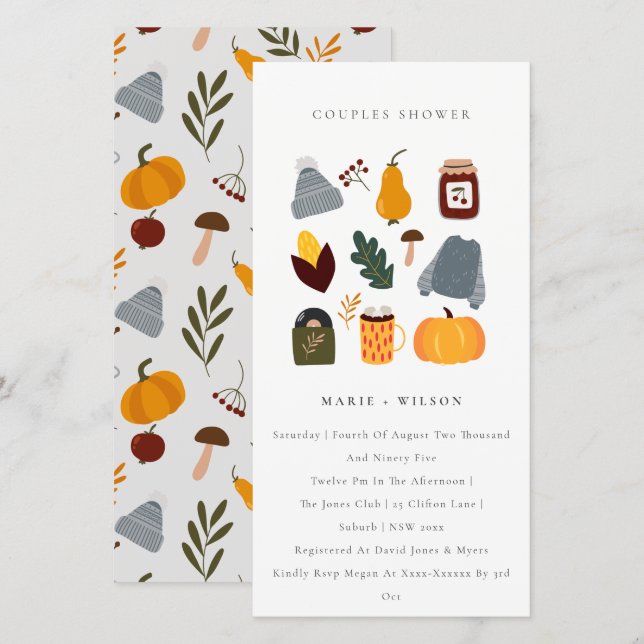 Warm Cozy Autumn Essential Couples Shower Invite (Front/Back)