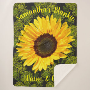 Warm & Cozy Bright Yellow Sunflower Personalized Sherpa Blanket