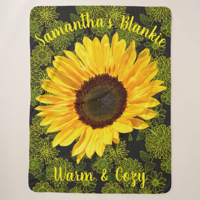 Warm & Cozy Bright Yellow Sunflower Personalized Sherpa Blanket (Front)