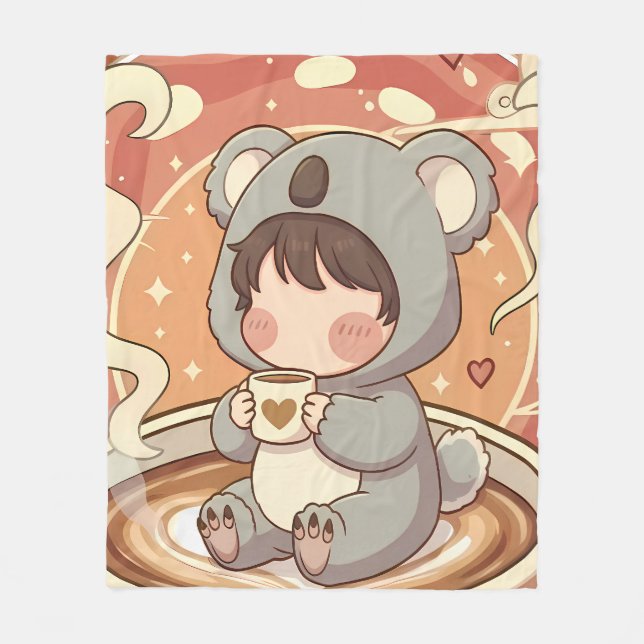 Warm & Cozy Chibi Koala Adventure Fleece Blanket (Front)