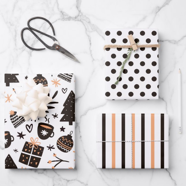 Warm Cozy Winter Christmas Wrapping Paper Set of 3 (Front)