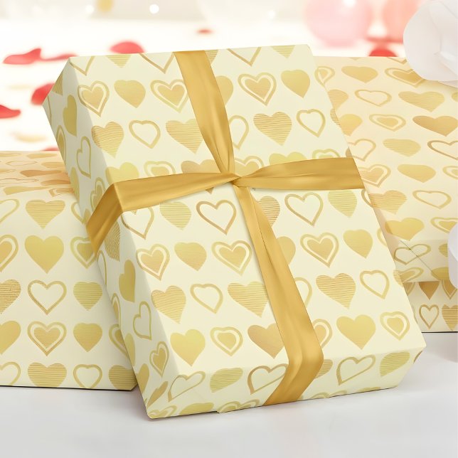 Warm Cream Minimal Hearts Valentine Gift Wrapping Paper (Creator Uploaded)