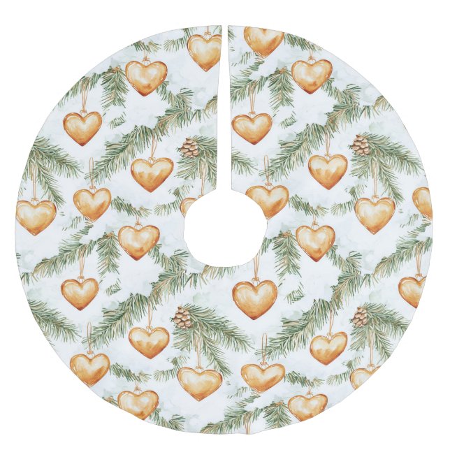 Warm Creamy Caramel Hearts Christmas Tree Branches Brushed Polyester Tree Skirt (Front)