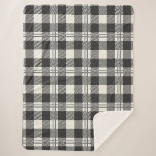 Warm Dark Grey Off White Buffalo Plaid Sherpa Blanket