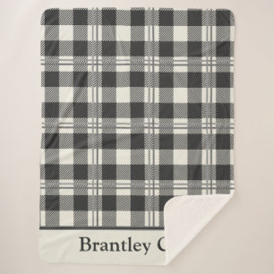 Warm Dark Grey Off White Buffalo Plaid Sherpa Blanket