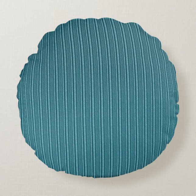 Warm Deep Blue Nautical Stripe Round Pillow (Front)