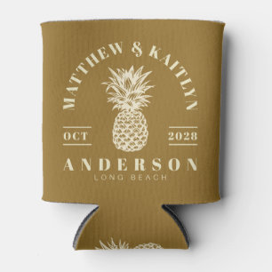 Warm Desert Tropical Pineapple Wedding Crest Can Cooler