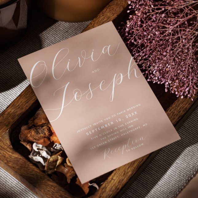 Warm Dusty Peach Wedding | Elegant Photo & QR Code Invitation (Creator Uploaded)
