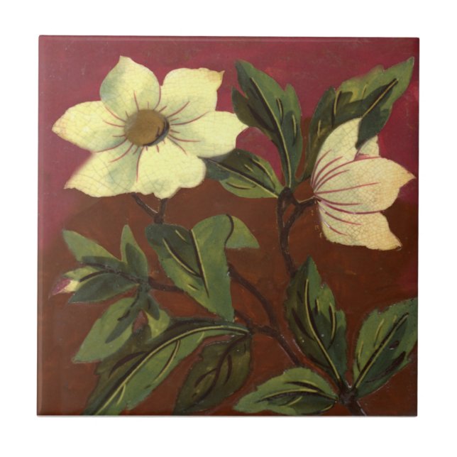 Warm Earth Colors Floral 1890s Barbotine Repro Tile (Front)