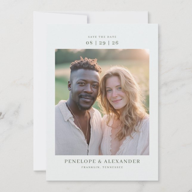 Warm Earthy Minimalist Photo Save The Date (Front)