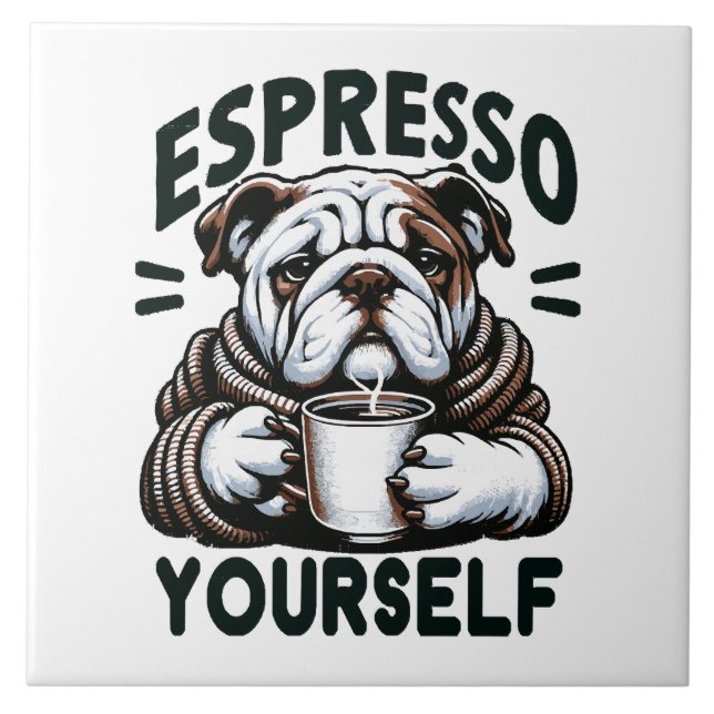 Warm Espresso Bulldog - Cozy Coffee  Tile (Front)