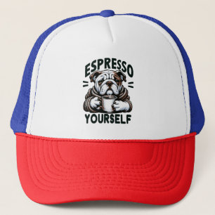 Warm Espresso Bulldog - Cozy Coffee Trucker Hat