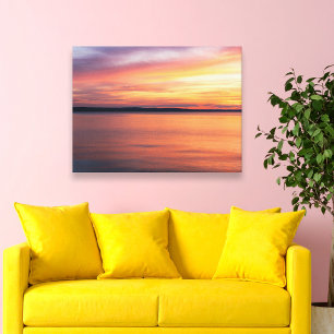Warm Evening Sunset Over Lake Horizon Photography Canvas Print