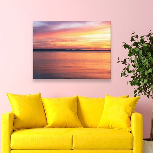 Warm Evening Sunset Over Lake Horizon Photography Canvas Print (Please note: This image is a digital mockup. The product may not be in scale.)