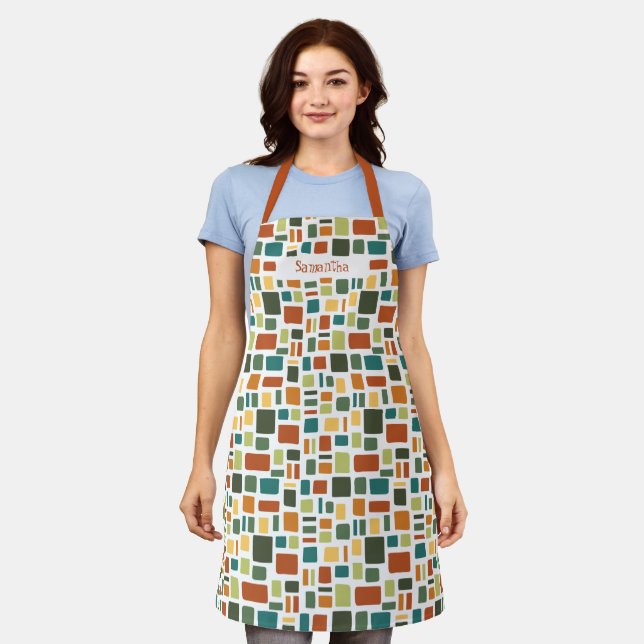 Warm Fall Colours Wonky Squares & Rectangles Apron (Worn)