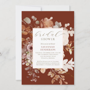 Warm Fall Neutral Floral Bridal Shower Invitation