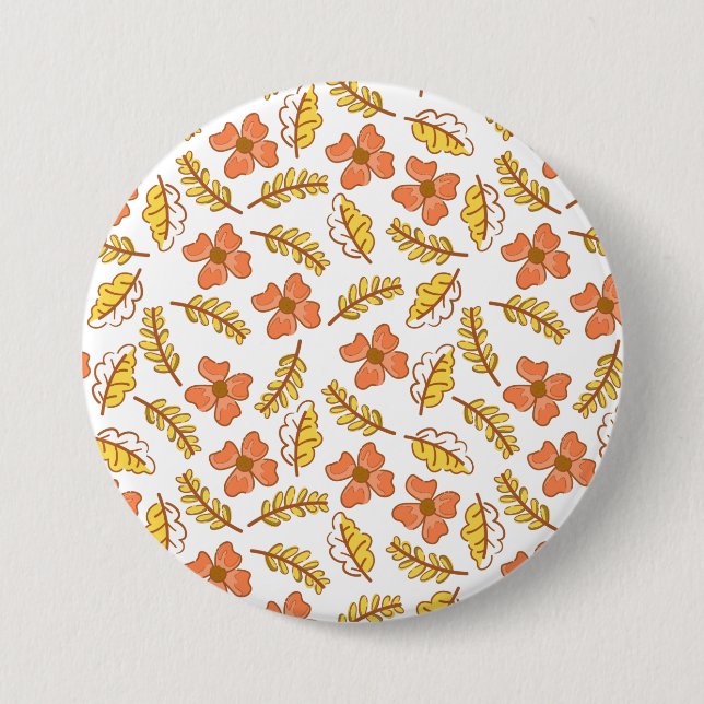 Warm Falling Autumn Leaves with Flowers 3 Inch Round Button (Front)