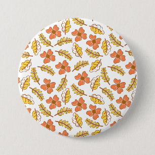 Warm Falling Autumn Leaves with Flowers 3 Inch Round Button