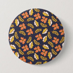 Warm Falling Autumn Leaves with Flowers 3 Inch Round Button