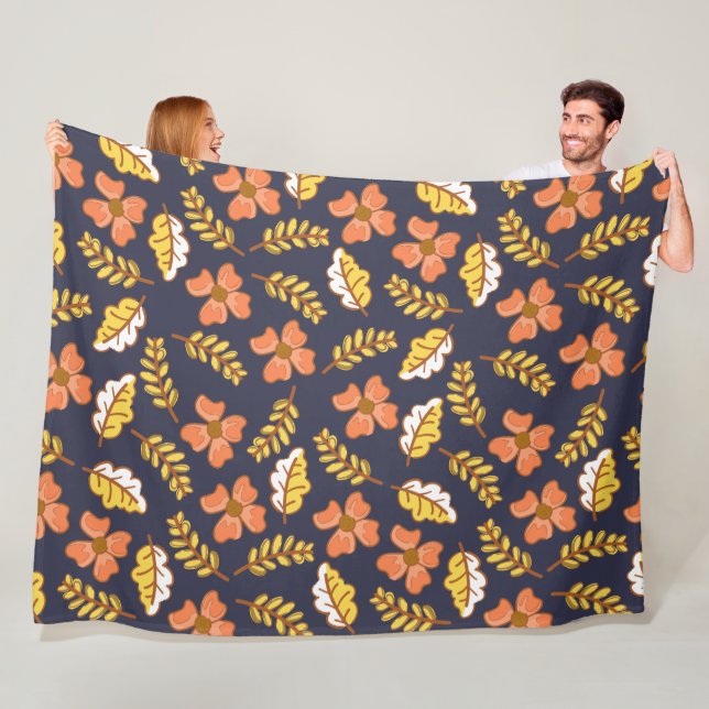 Warm Falling Autumn Leaves with Flowers Fleece Blanket (In Situ)