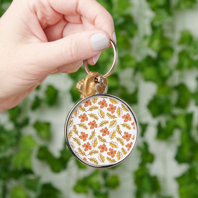 Warm Falling Autumn Leaves with Flowers Keychain (Hand)