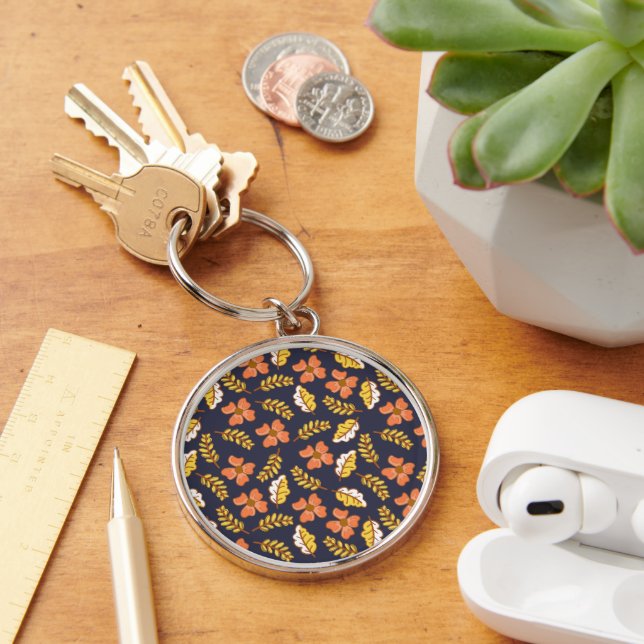 Warm Falling Autumn Leaves with Flowers Keychain (Desk)