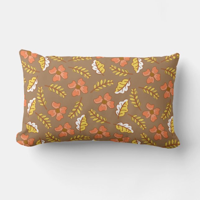Warm Falling Autumn Leaves with Flowers Lumbar Pillow (Front)