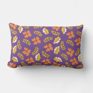 Warm Falling Autumn Leaves with Flowers Lumbar Pillow