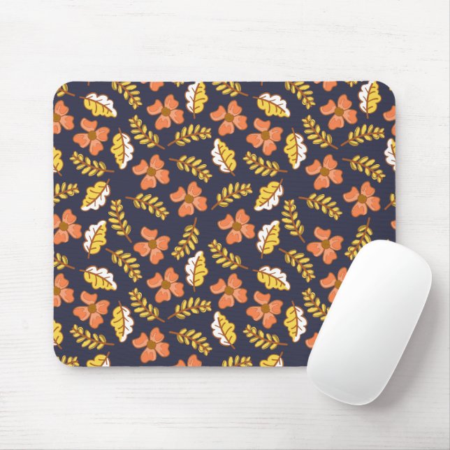 Warm Falling Autumn Leaves with Flowers Mouse Pad (With Mouse)
