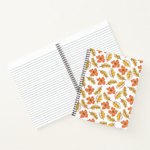 Warm Falling Autumn Leaves with Flowers Notebook