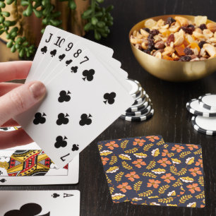 Warm Falling Autumn Leaves with Flowers Playing Cards