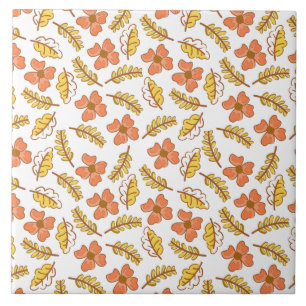Warm Falling Autumn Leaves with Flowers Tile