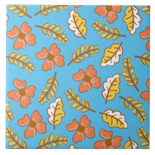 Warm Falling Autumn Leaves with Flowers Tile