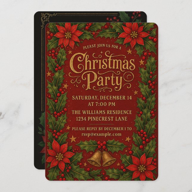 Warm & Festive Vintage Christmas Party Invitation (Front/Back)