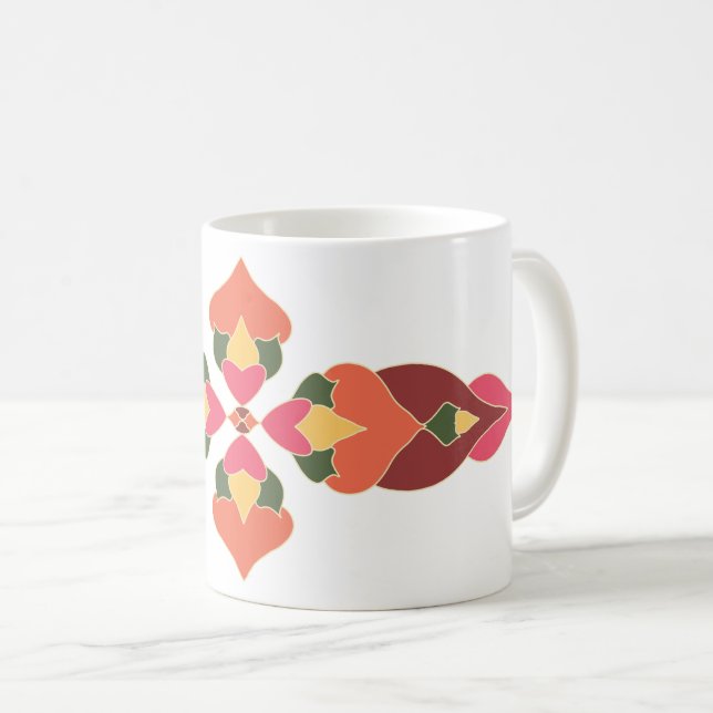 Warm Folk Floral Abstract Coffee Mug (Front Right)
