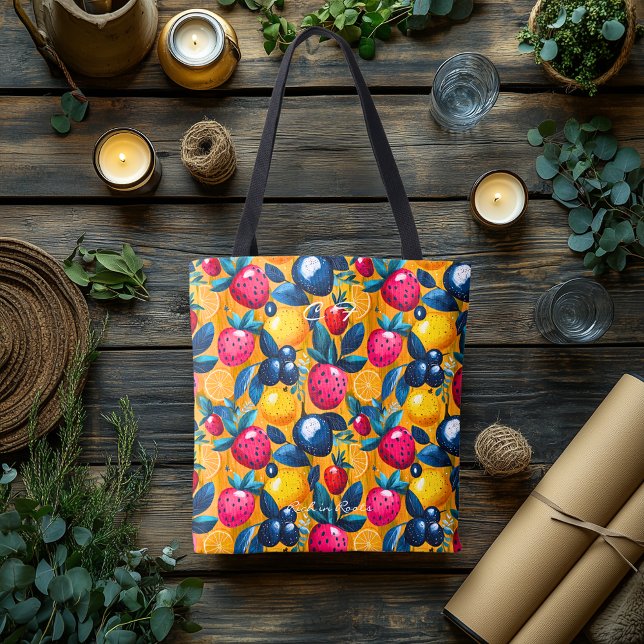 Warm Fruit Pattern – Bold Citrus and Berry  Tote Bag (Creator Uploaded)