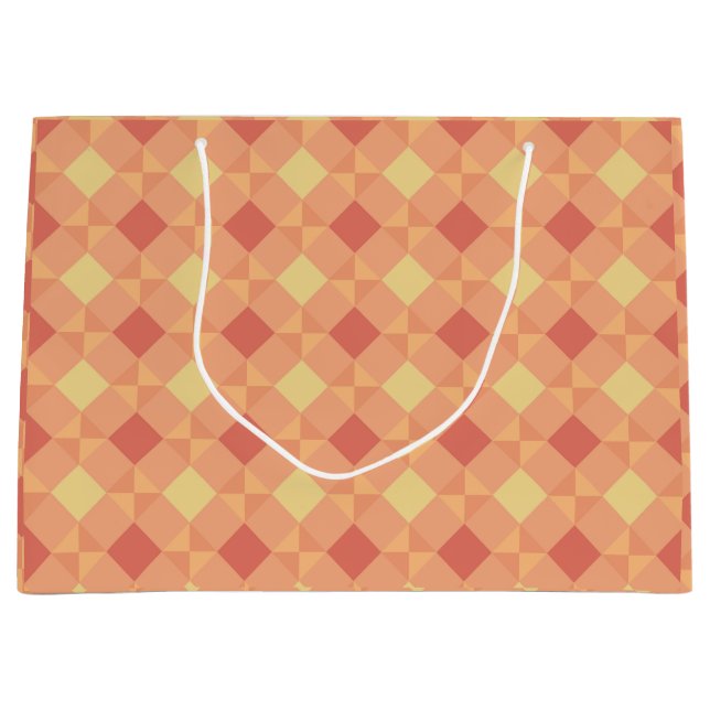 Warm Geometric Diamond Pattern in Peach & Terracot Large Gift Bag (Front)