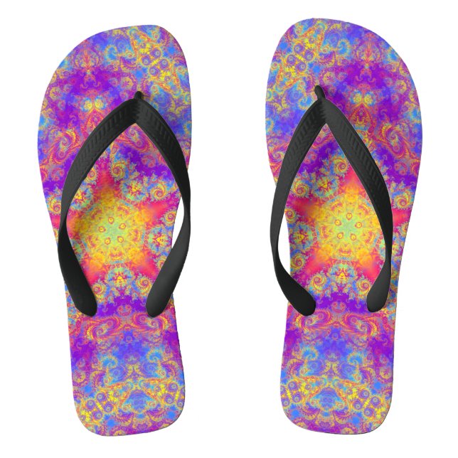 Warm Glow Star Bright Colour Swirl Kaleidoscope Flip Flops (Footbed)