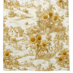 Warm Gold Farmhouse Sunflower Toile Pattern